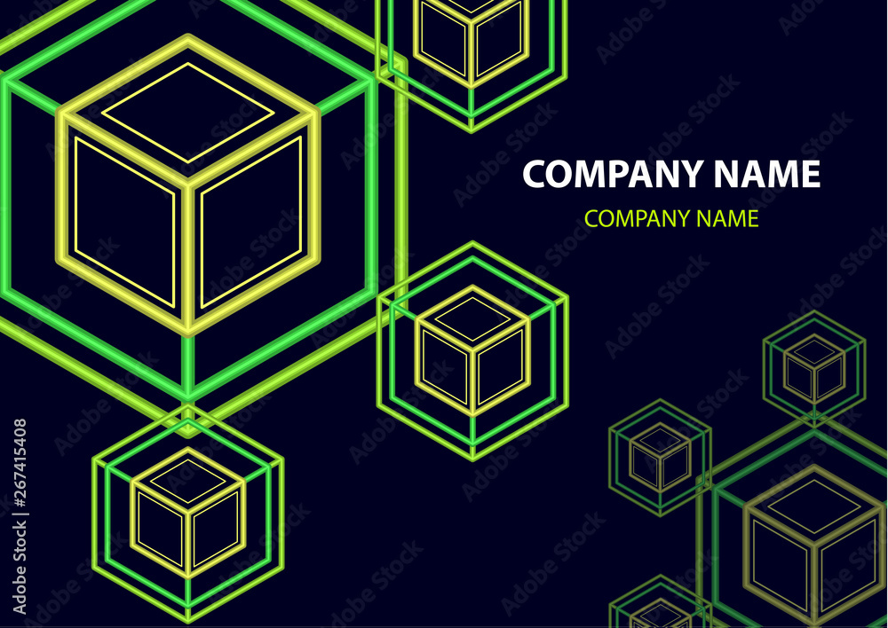 Poster company logo icon design template element. logo in the form of a hexagon, a cube in a cube on a dark
