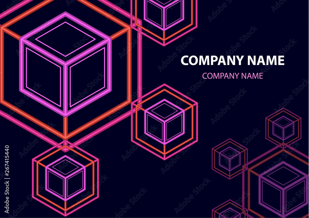 Poster company logo icon design template element. logo in the form of a hexagon, a cube in a cube on a dark