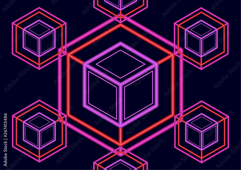Poster company logo icon design template element. logo in the form of a hexagon, a cube in a cube on a dark