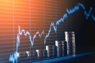 business financial ideas concept money coin stair stack black background