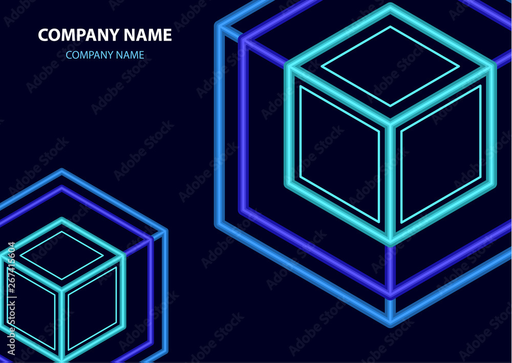 Poster company logo icon design template element. logo in the form of a hexagon, a cube in a cube on a dark