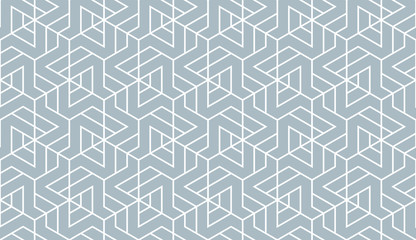 Abstract geometric pattern with stripes, lines. Seamless vector background. White and blue ornament. Simple lattice graphic design