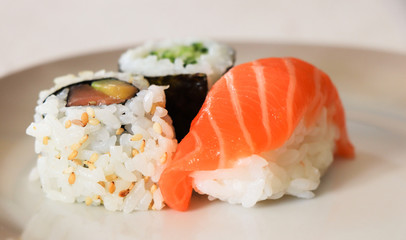 Detail of sushi meal in a dish