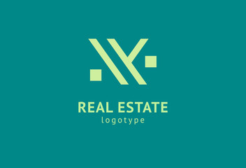 Fototapeta premium Abstract real estate agent logo icon vector design. Rent, sale of real estate vector logo, House cleaning, home security, real estate auction. Vector building logo concept.