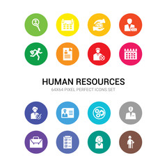 16 human resources vector icons set included pension, person, planning, portfolio, problems, process, profiles, recruitment, reminder, remove user, resume icons