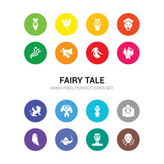 16 fairy tale vector icons set included female medusa, frankenstein, genie, ghost, giant, goblin, golem, griffin, gryphon, harpy, hero icons