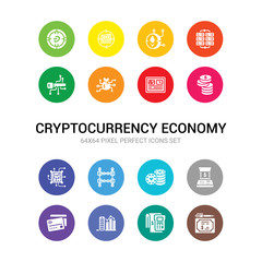 16 cryptocurrency economy vector icons set included bonds, budget accounting, budget diagram, card, cash machine, casino chips, chains, circuit, coin, crypto hash rate, crypto invest icons