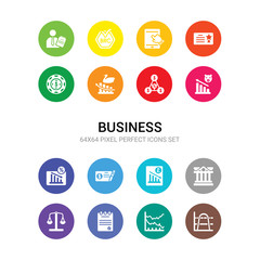 16 business vector icons set included average (arithmetic mean), average earnings growth, balance of payments, balance sheet, bank of england, bank of england's inflation report, banker's draft,