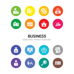 16 business vector icons set included business accounts, actively managed funds, actuary, administration, after-hours dealing, allocation rate, alternative investment market, annual bonus, annual