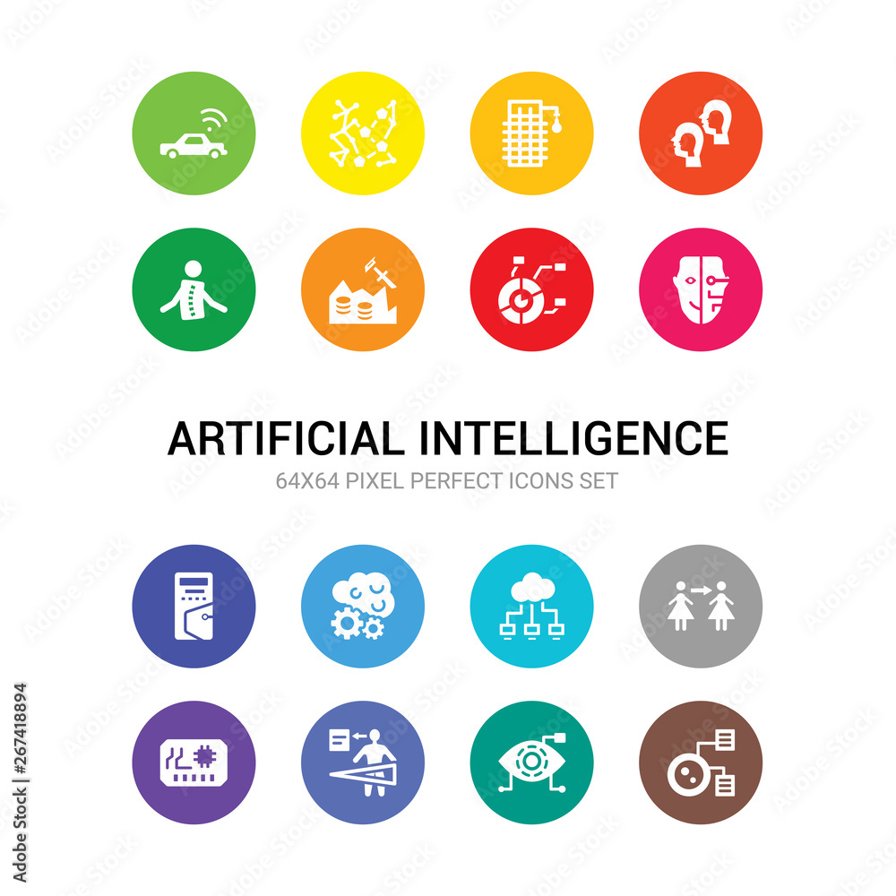 Poster 16 artificial intelligence vector icons set included bionic contact lens, bionic eye, body scan, chi