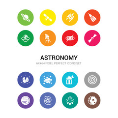 16 astronomy vector icons set included moon, moon phases, nebula, neptune, orbit, planetarium, planets, pluto, pulsar, quasar, reflector icons