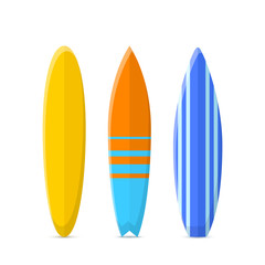 Set of surfboards. Classic types of surfboards with a pattern. Vector illustration isolated on a white background