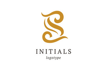 Fototapeta premium Letter S vector logo. Vintage Insignia and Logotype. Business sign, identity, label, badge initials. Monogram design elements, graceful template. Calligraphic elegant logo design