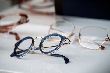 closeup of eyeglasses collection in store showroom - 267419601