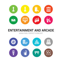 16 entertainment and arcade vector icons set included ace of spades, air hockey, arcade, arcade game, machine, billiards, bingo, board games, bowling, bowling pins, zoo icons