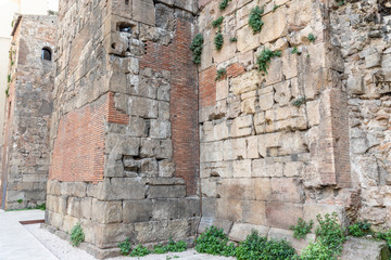 The Roman wall of Barcelona, Barrio Gotico (Gothic Quarter) , Catalonia, Spain