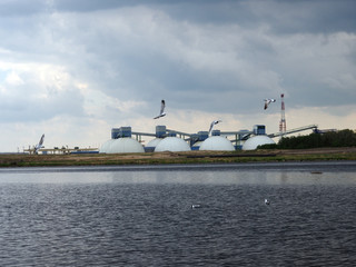 industrial building on the river bank