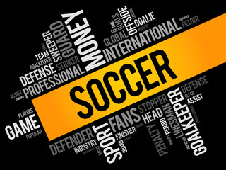 Soccer word cloud collage, sport concept background