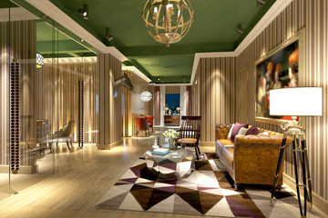 3d render of luxury hotel reception lobby