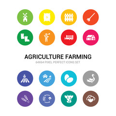 16 agriculture farming vector icons set included cotton, cow, crop rotation, crops, duck, egg, farm, farm field, farm house, trailer, farmer icons