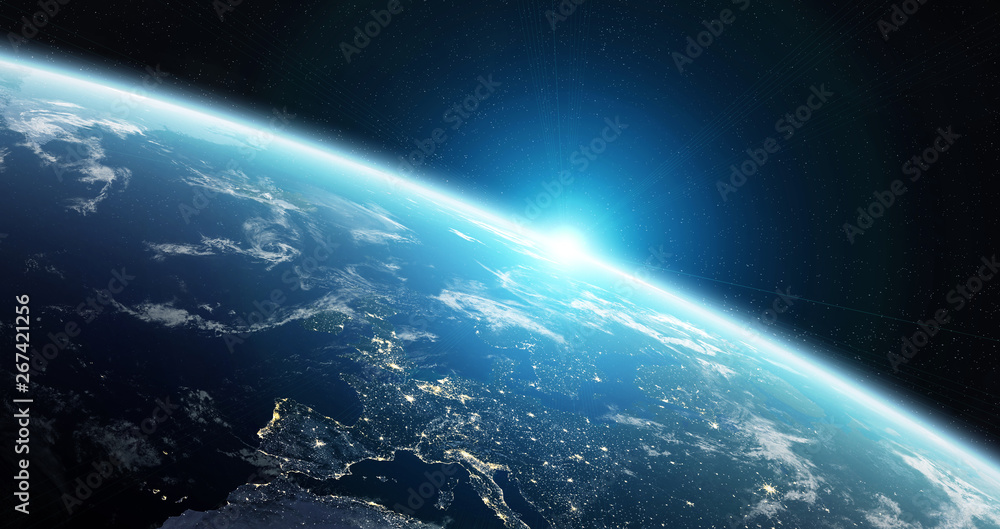 Poster View of blue planet Earth in space 3D rendering elements of this image furnished by NASA