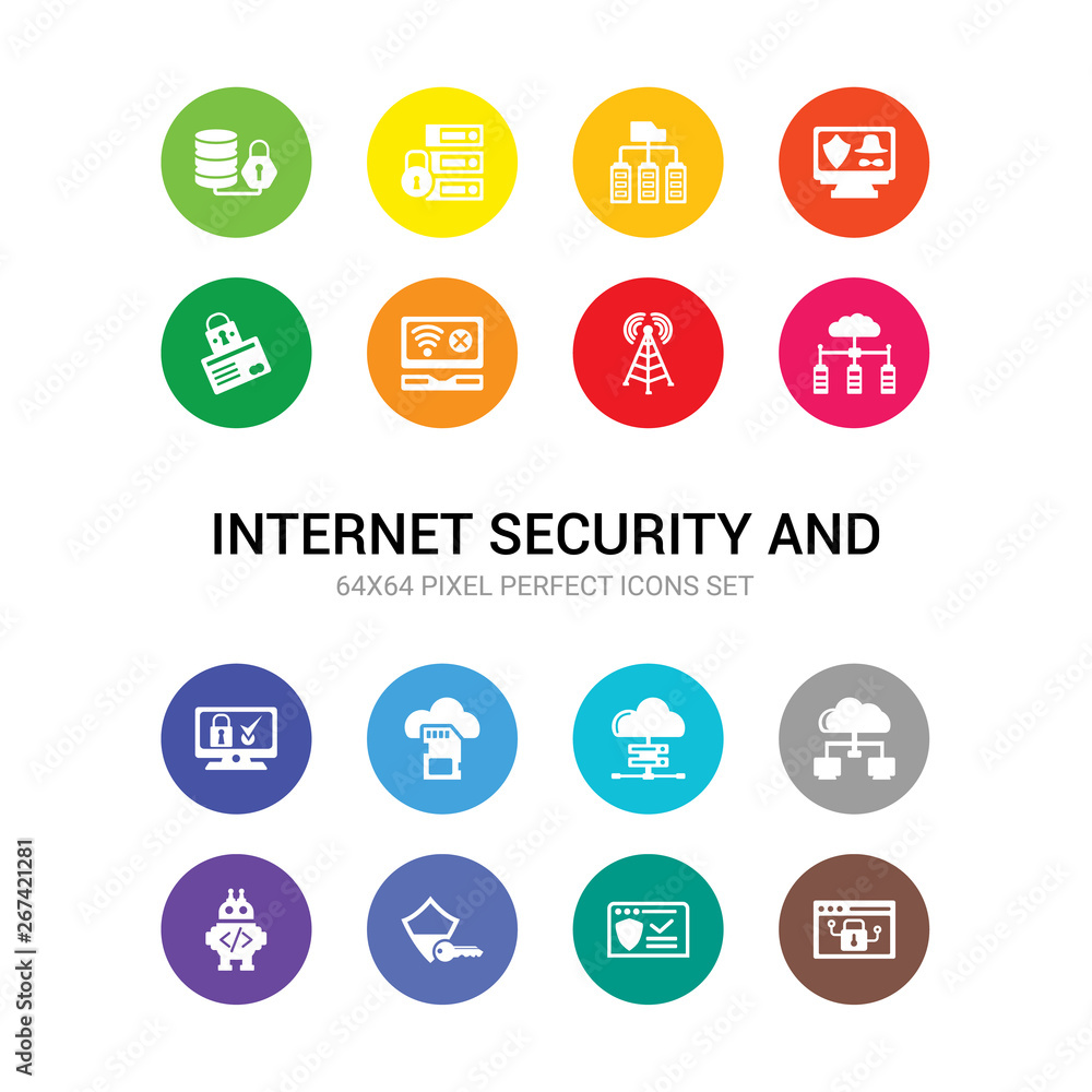 Poster 16 internet security and vector icons set included access denied, antivirus, authentication, bot, cl