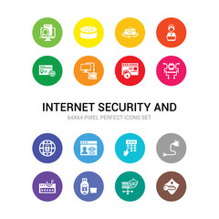 16 internet security and vector icons set included passkey, password, pendrive security, phishing, phone cable, pin code, privacy, private network, processor, protected, proxy server icons