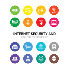 16 internet security and vector icons set included gdpr shield, global network, hacker, hard disc, hard drive, home network, https, hub, insecure, interactive, internet icons