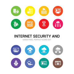 16 internet security and vector icons set included access denied, antivirus, authentication, bot, cloud, cloud server, cloud storage, computer security, computing wlan, connection error icons