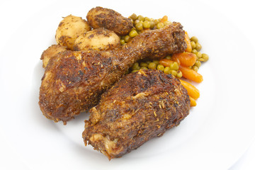 poulet rôti et légumes
