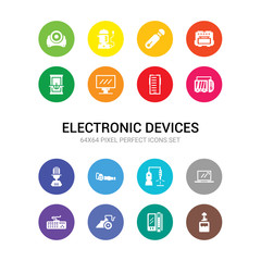 16 electronic devices vector icons set included humidifier, ice cream maker, iron, keyboard, laptop, laser machine, leaf blower, microphone, microwave, mobile phone, monitor icons