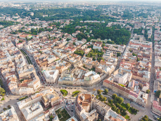 Obraz premium aerial view old european city with red roofs