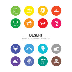 16 desert vector icons set included desert saloon, desert tree, dream catcher, dromedary, dunes, egypt, far west boot, fennec, hieroglyph, holster, horse saddle icons