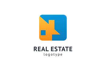 Obraz premium Abstract real estate agent logo icon vector design. Rent, sale of real estate vector logo, House cleaning, home security, real estate auction. Vector building logo concept.