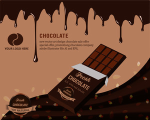  chocolate bars on liquid chocolate texture background design