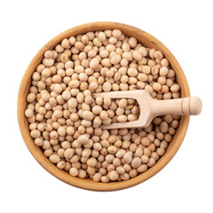 Soybean in a wooden bowl isolated on white background