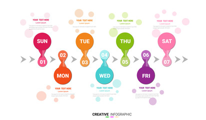weekly planner, Timeline business for 7 day, Timeline infographics design vector and Presentation business can be used for Business concept with 7 options, steps or processes. 