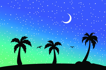 Tropical Beach and Palm Trees Silhouette Travel Holiday Vacation Concept.