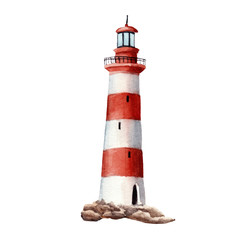 hand drawn watercolor lighthouse isolated on white background