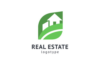 Abstract real estate agent logo icon vector design. Rent, sale of real estate vector logo, House cleaning, home security, real estate auction, grass cutting. Vector building logo concept.