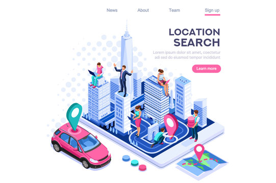 City location, cartography path marker system. Map navigator, smartphone navigation concept for web banner, infographics, hero images. Flat isometric vector illustration isolated on white background