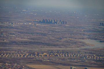 飛行機から見える中国・北京の街並み