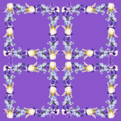 Beautiful floral pattern of irises. Isolated