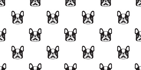 dog seamless pattern vector french bulldog smile cartoon scarf isolated tile background repeat wallpaper illustration doodle black