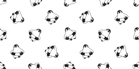 penguin Seamless pattern vector swimming ring pool cartoon tile background repeat wallpaper scarf isolated illustration doodle