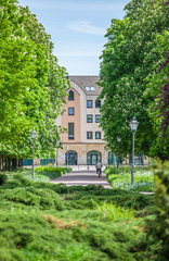 Man auf Fahrrad fährt eine Straße entlang