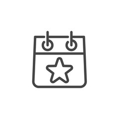 Calendar Sheet with Star Line Icon. Time Management and Reminder About Important Event Outline Label. Time and Date, Month, Schedule, Event, Appointment, Day. Vector for Web and App in Contour Design