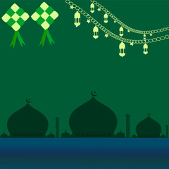 mosque in the month of Ramadan with ketupat