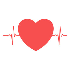 Red heart pulse. Vector icon of heart. Vector illustration on white background