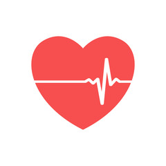 Red heart pulse. Vector icon of heart. Vector illustration on white background